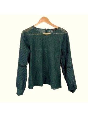 Banana Republic  Petite dark  green lace  mesh blouse top with attached camisole